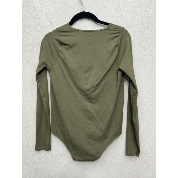 Intimately Free People Fitted Bodysuit M/L Medium Large Army Green LS Deep VNeck - Picture 2 of 4